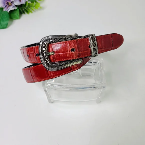 Brighton Interchangeable Red Black Leather Western Vintage Belt - Picture 7 of 11